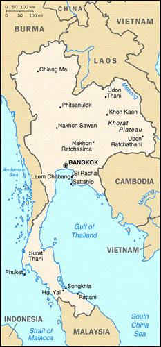 A map of Thailand.